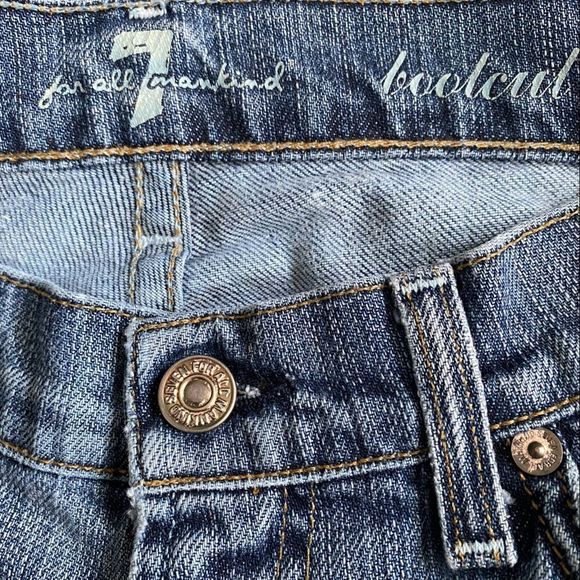7 For All Mankind Distressed Low Rise Bootcut Jeans - Picture 3 of 5